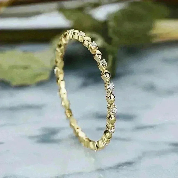 New 18k Gold Plated CZ Thin Band Ring - Picture 4 of 5